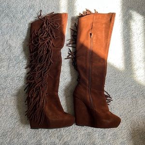Steve Madden Badgess knee high wedge boots with fringe